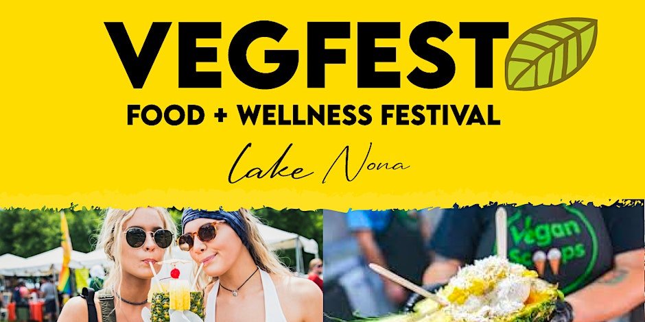 yellow poster with photos of people enjoying veg fest